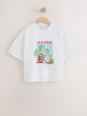 Ecru White Beaded Summer Graphic Short Sleeve Sweatshirt - Image 6 of 8