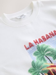 Ecru White Beaded Summer Graphic Short Sleeve Sweatshirt - Image 7 of 8