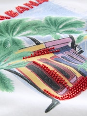 Ecru White Beaded Summer Graphic Short Sleeve Sweatshirt - Image 8 of 8