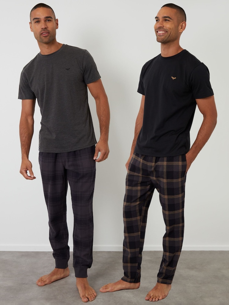 Threadbare Black Short Sleeve T-Shirt & Check Trousers Pyjamas Set 2 Pack - Image 1 of 4 Threadbare Black Short Sleeve T-Shirt & Check Trousers Pyjamas Set 2 Pack - Image 1 of 4