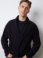Threadbare Black Waffle Fleece Dressing Gown - Image 3 of 4