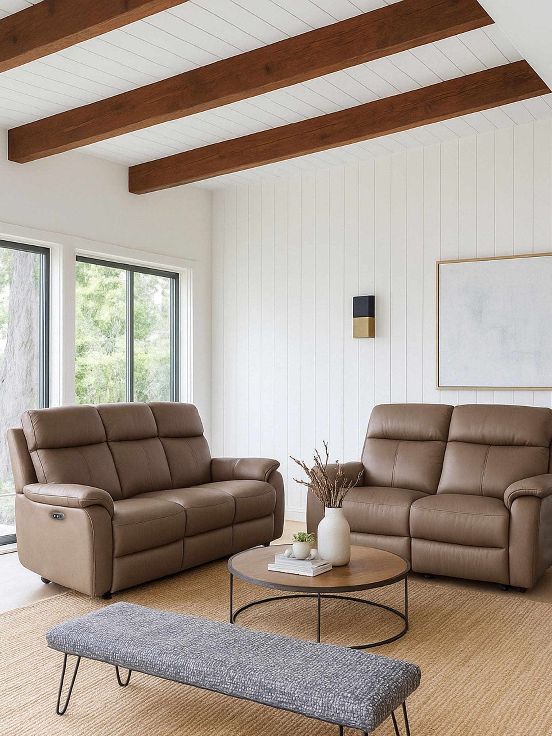 Aspire Furniture Unisex Tan Kingsmere Power Recliner Sofa Set - Image 1