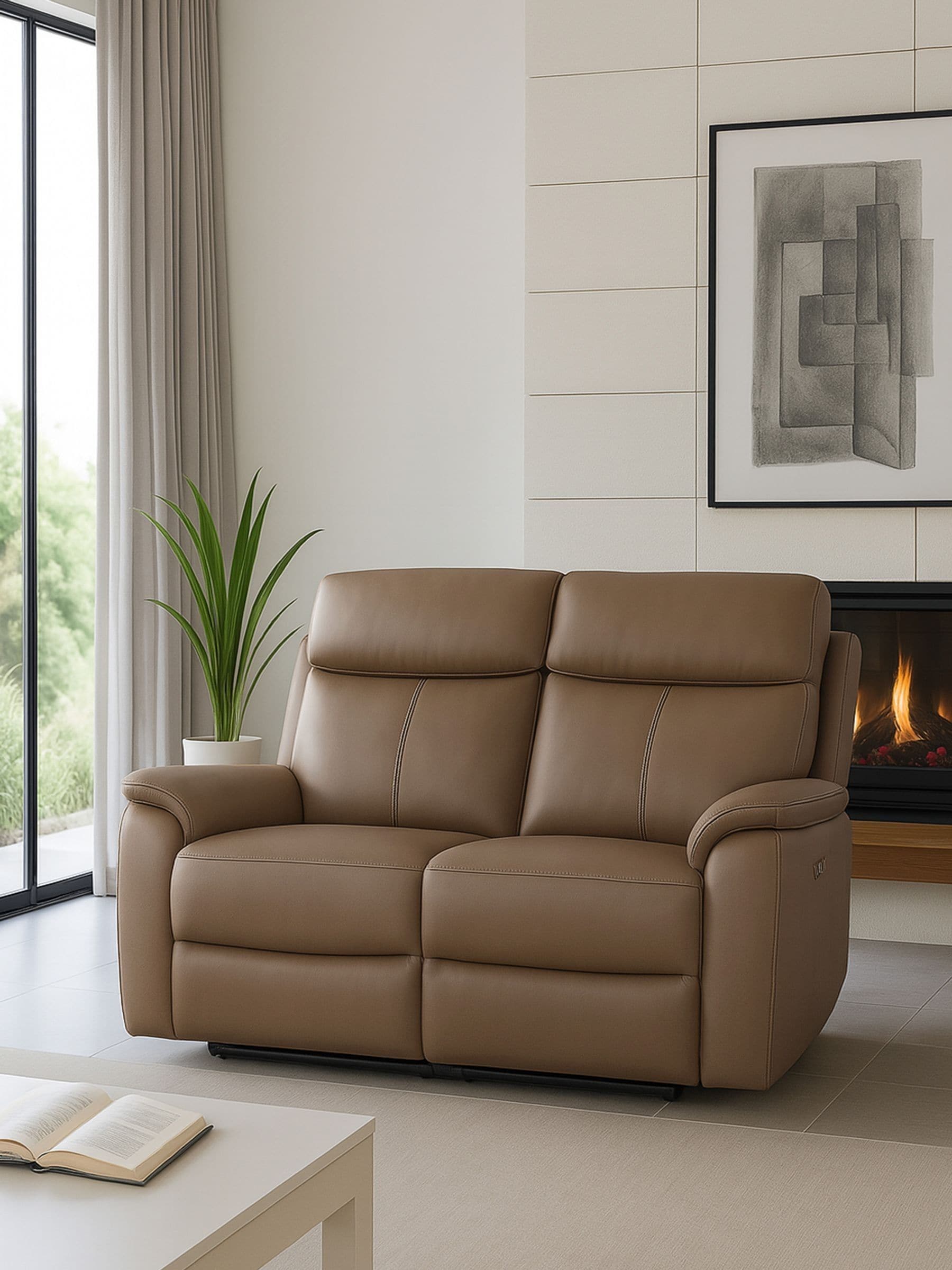 Aspire Kingsmere 2 Seater Power Recliner Sofa in Real Leather in Tan - Image 4