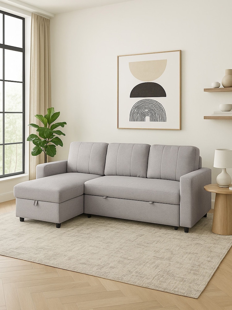 Aspire Furniture Grey Nexis Corner Storage Sofa Bed with Left Hand Chais Left - Image 1 of 5