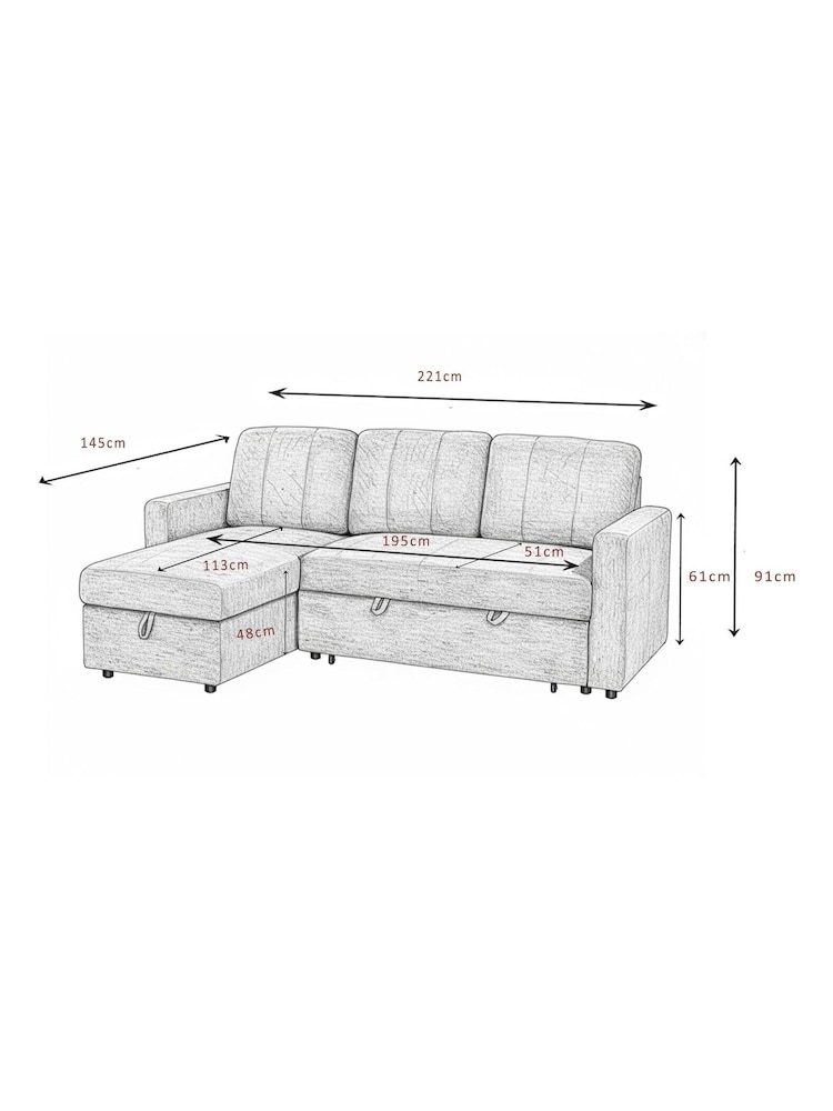 Aspire Furniture Grey Nexis Corner Storage Sofa Bed with Left Hand Chaise - Image 6 of 6