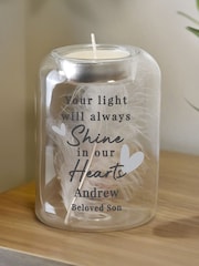 Personalised Hearts Memorial Feather Tealight Holder by PMC - Image 1 of 3