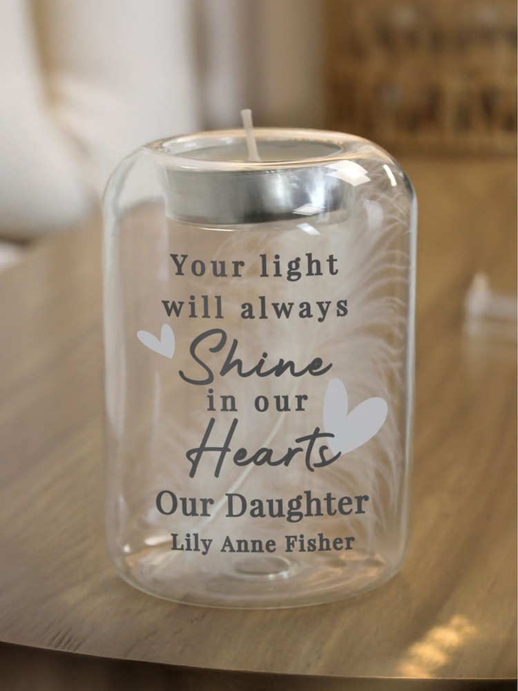 Personalised Hearts Memorial Feather Tealight Holder by PMC - Image 2 of 3
