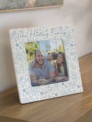 Personalised Blue Floral Ceramic 4x4 Frame by PMC - Image 1 of 3