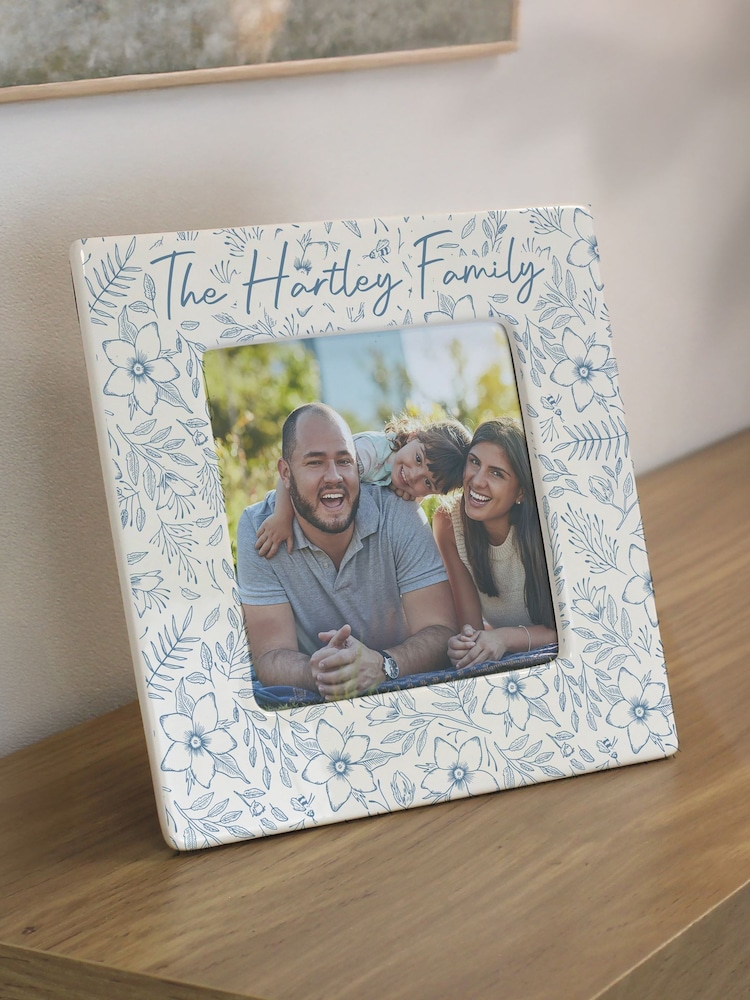 Personalised Blue Floral Ceramic 4x4 Frame by PMC - Image 1 of 3