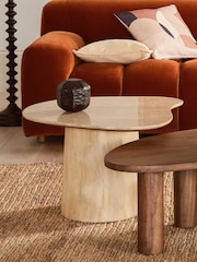Barker and Stonehouse Natural Rodin Mango Wood and Travertine Side Table - Image 1 of 6