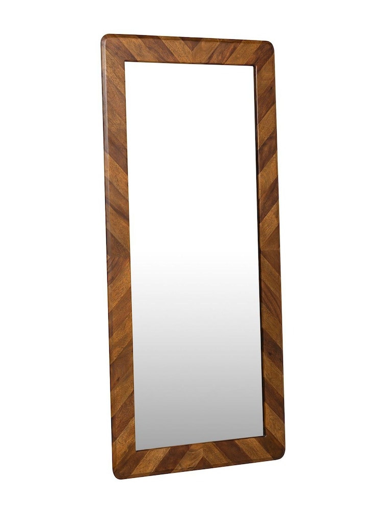 Barker and Stonehouse Brown Lockley Chevron Wood Standing Mirror - Image 1 of 5 Barker and Stonehouse Brown Lockley Chevron Wood Standing Mirror - Image 1 of 5