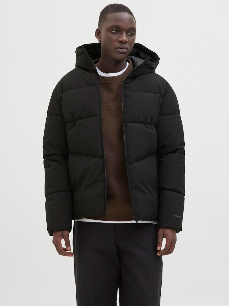JACK & JONES Black Hooded Puffer Jacket - Image 1 of 6 JACK & JONES Black Hooded Puffer Jacket - Image 1 of 6