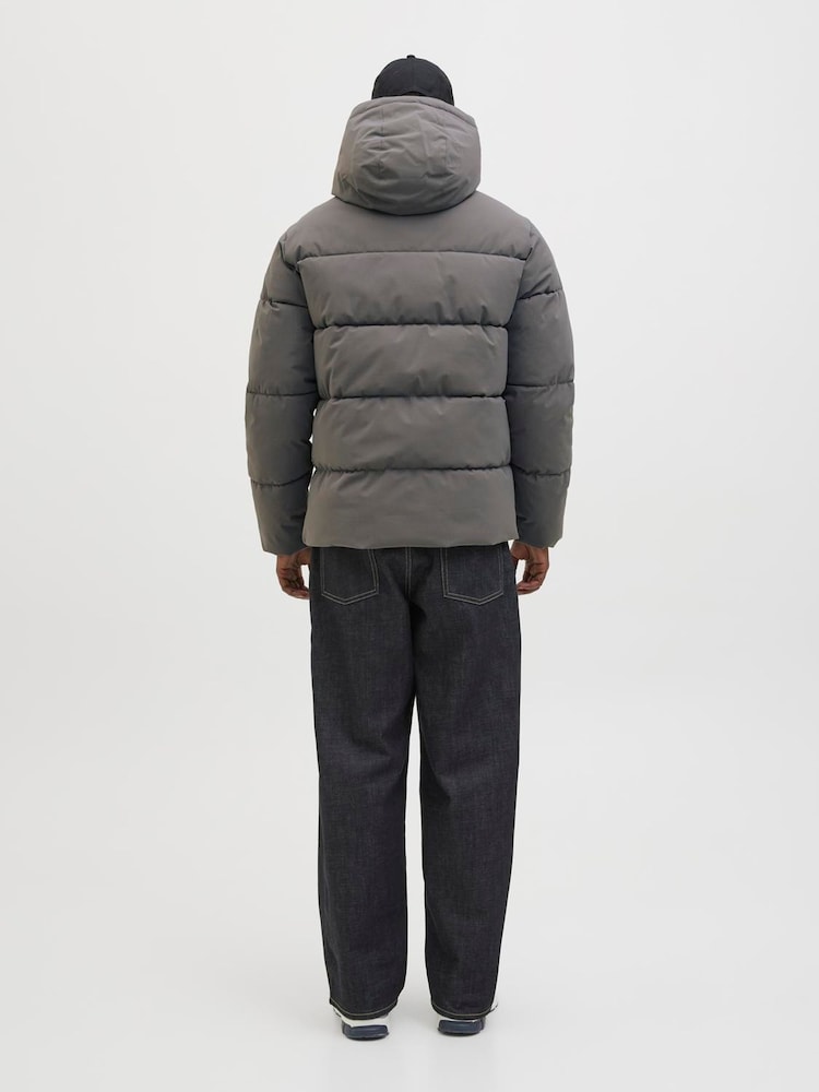 JACK & JONES Grey Hooded Puffer Jacket - Image 2 of 6 JACK & JONES Grey Hooded Puffer Jacket - Image 2 of 6