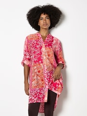 Apricot Pink Folk Patchwork High Low Tunic Top - Image 1 of 4