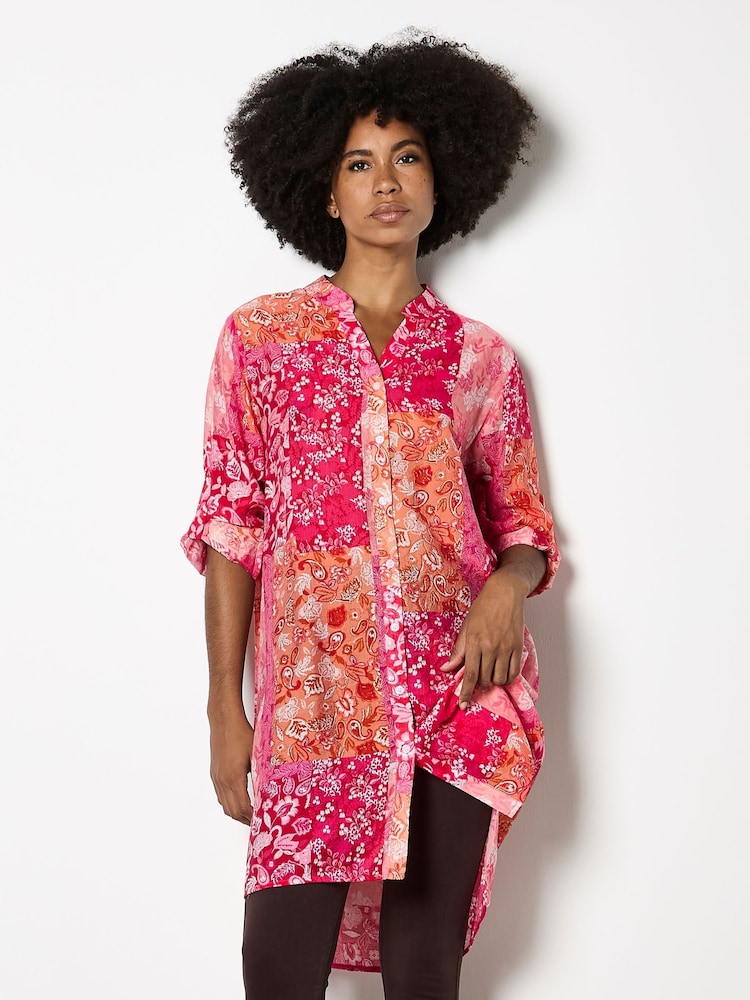 Apricot Pink Folk Patchwork High Low Tunic Top - Image 1 of 4