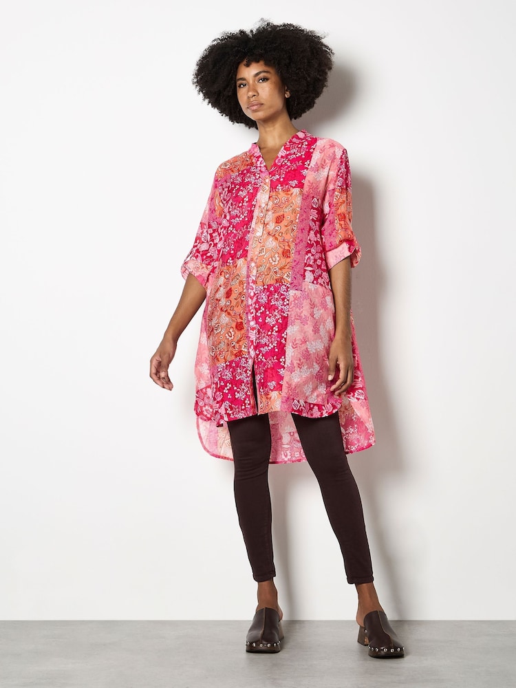 Apricot Pink Folk Patchwork High Low Tunic Top - Image 4 of 4