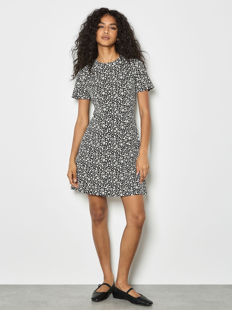 Apricot Black Fit & Flare Printed Ponti Dress - Image 1 of 4