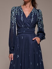 Jolie Moi Sky Blue Long Sleeve Printed Mesh Midaxi Dress - Image 5 of 6