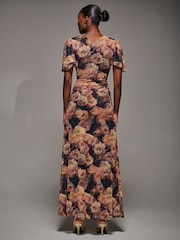 Jolie Moi Orange Angel Sleeve Draped Mesh Maxi Dress - Image 2 of 6