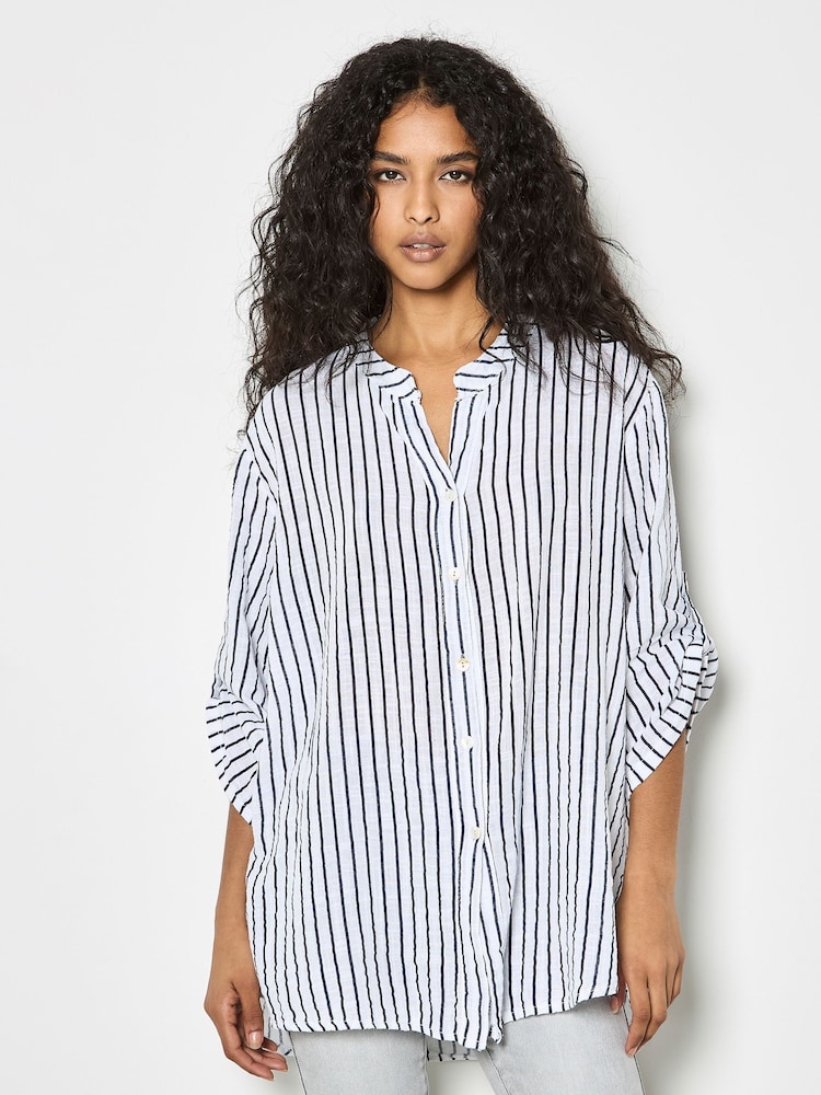 Apricot White Stripe Cotton Tulum Shirt - Image 2 of 4