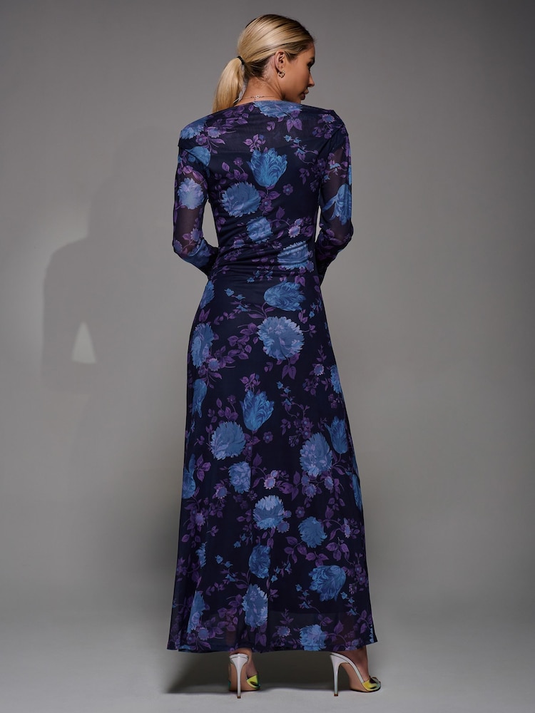 Jolie Moi Purple Long Sleeve Slash Neck Maxi Dress - Image 2 of 6