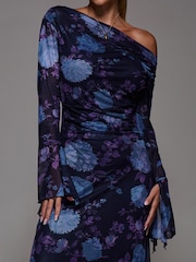 Jolie Moi Purple Long Sleeve Slash Neck Maxi Dress - Image 3 of 6
