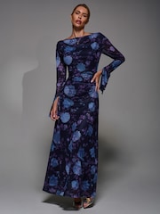 Jolie Moi Purple Long Sleeve Slash Neck Maxi Dress - Image 5 of 6
