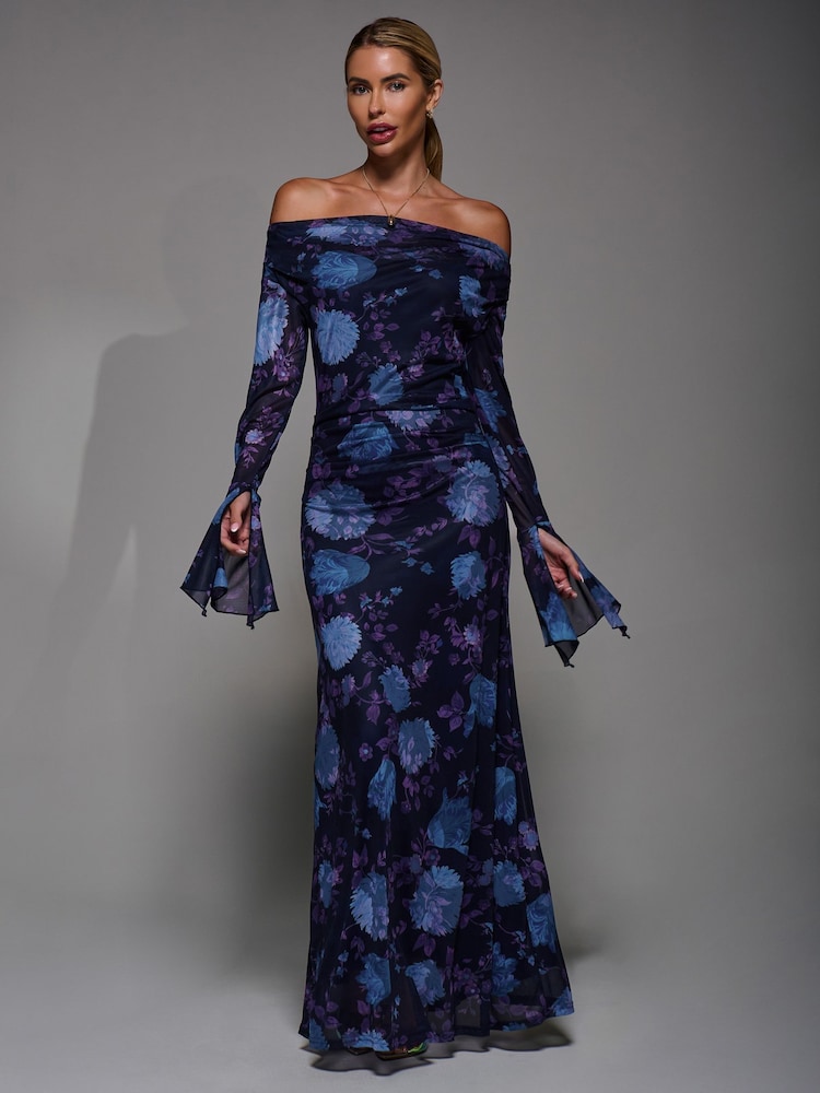 Jolie Moi Purple Long Sleeve Slash Neck Maxi Dress - Image 6 of 6
