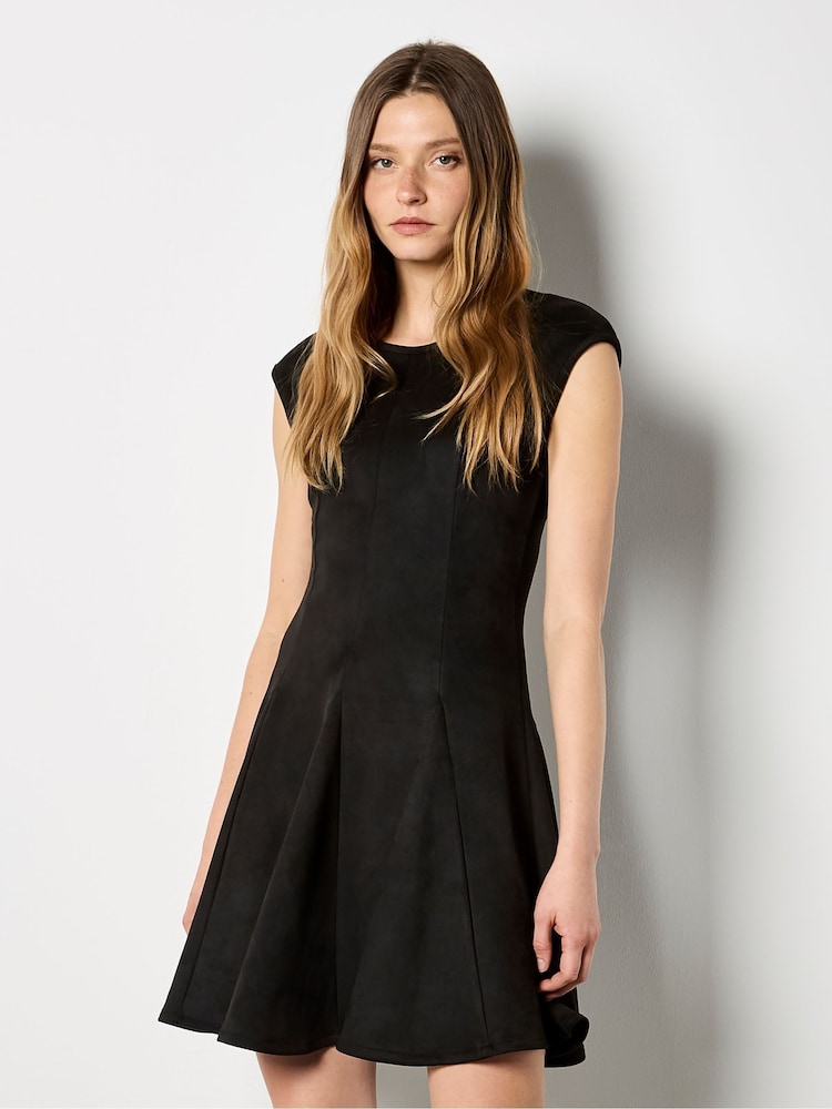 Apricot Black Suedette Godet Dress - Image 1 of 4