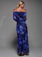 Jolie Moi Blue Long Sleeve Slash Neck Maxi Dress - Image 2 of 6