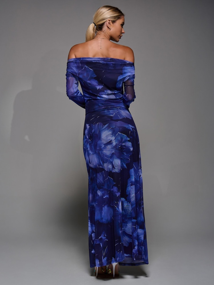 Jolie Moi Blue Long Sleeve Slash Neck Maxi Dress - Image 2 of 6 Jolie Moi Blue Long Sleeve Slash Neck Maxi Dress - Image 2 of 6