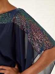 Roman Blue Sequin Yoke Contrast Chiffon Tunic Top - Image 5 of 5
