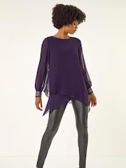 Roman Purple Embellished Detail Layered Tunic Top - Image 3 of 5