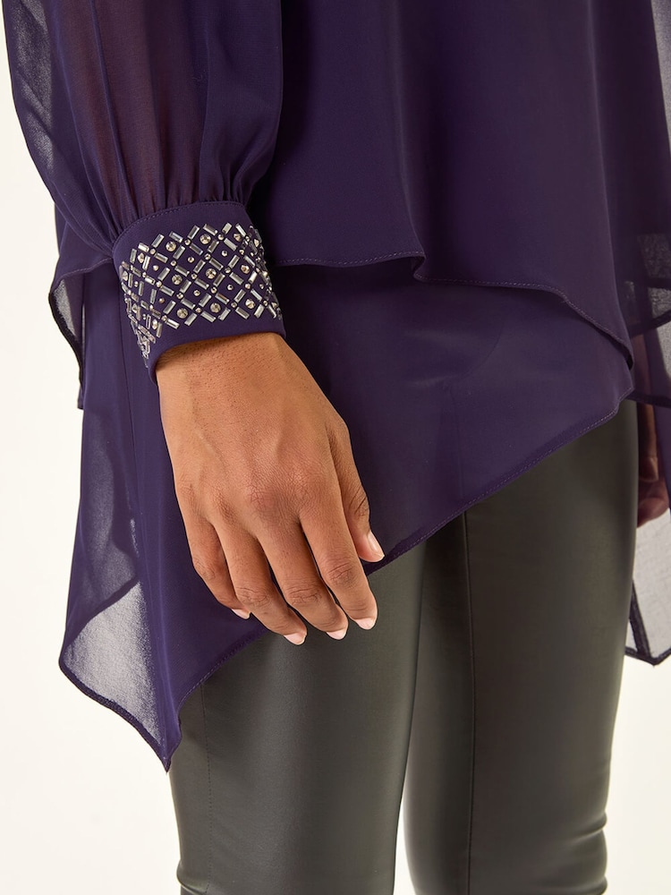 Roman Purple Embellished Detail Layered Tunic Top - Image 5 of 5 Roman Purple Embellished Detail Layered Tunic Top - Image 5 of 5