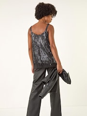 Roman Grey Tassel Sequin Chiffon Vest Top - Image 3 of 5