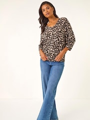 Roman Natural Printed V-Neck Tunic Top - Image 1 of 5