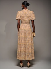 Jolie Moi Natural Puffy Sleeve Printed Mesh Maxi Dress - Image 6 of 6