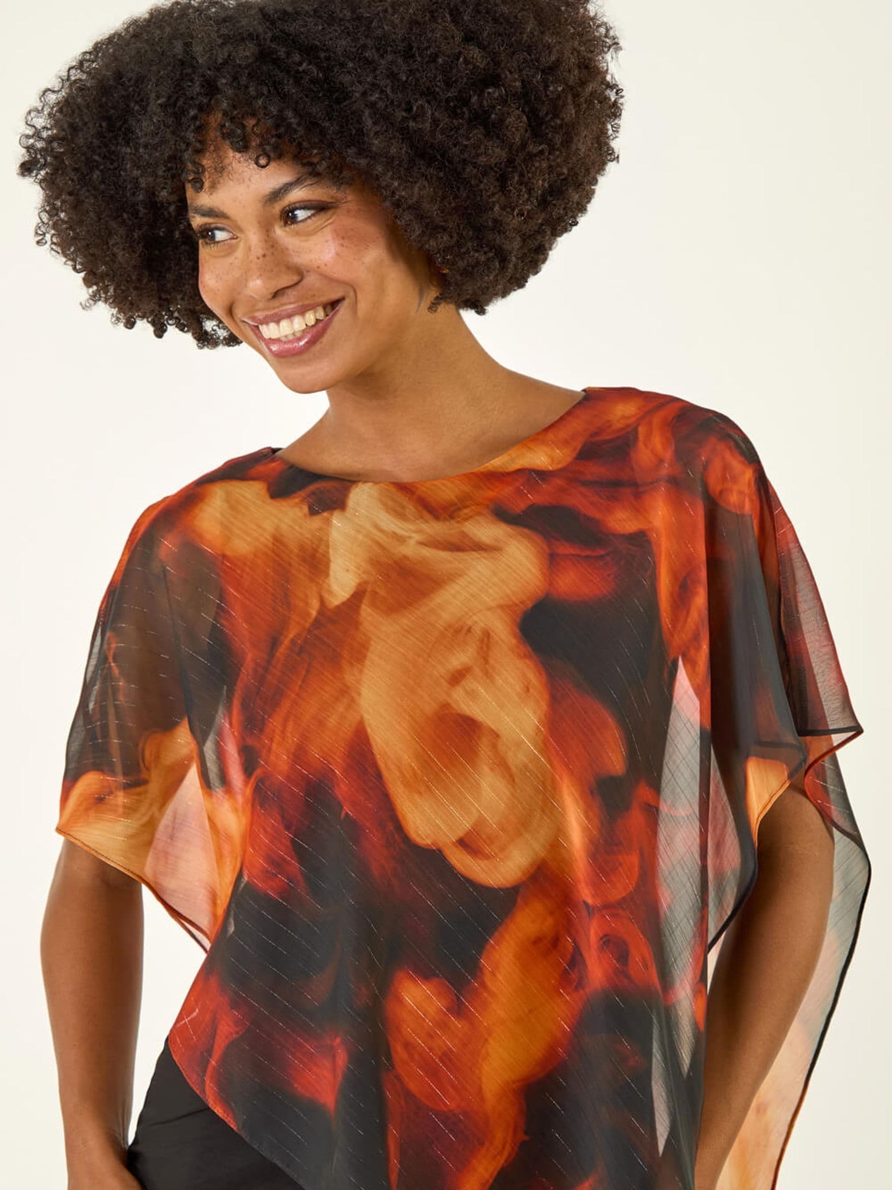Buy Roman Orange Fire Metallic Asymmetric Overlay Blouse from Next