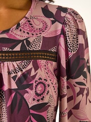 Roman Pink Printed Trim Stretch Blouse - Image 5 of 5