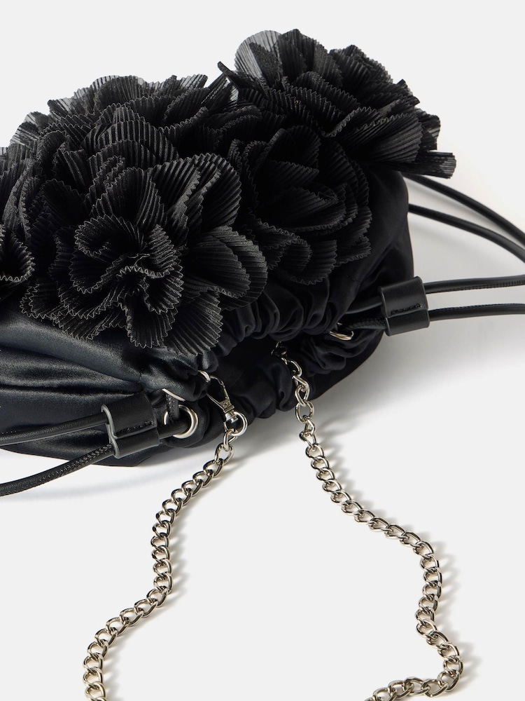 Mint Velvet Black Raya Black Floral Drawstring Bag - Image 2 of 5