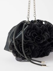 Mint Velvet Black Raya Black Floral Drawstring Bag - Image 3 of 5