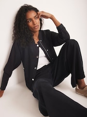 Mint Velvet Blue Navy Washed Bomber Jacket - Image 1 of 8