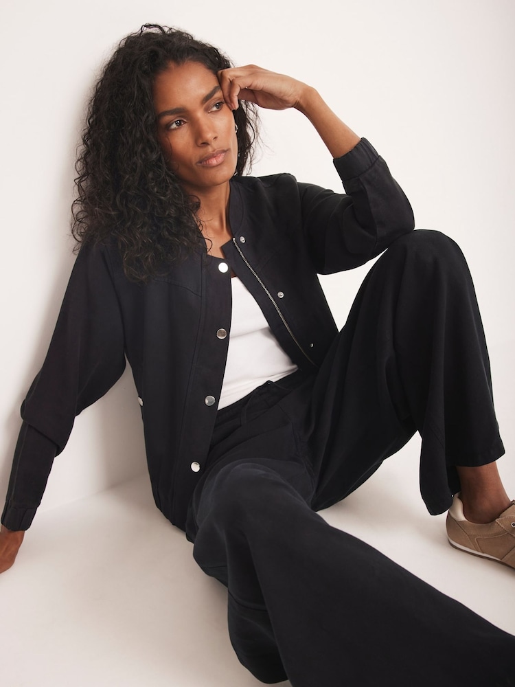 Mint Velvet Blue Navy Washed Bomber Jacket - Image 1 of 8