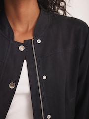 Mint Velvet Blue Navy Washed Bomber Jacket - Image 5 of 8