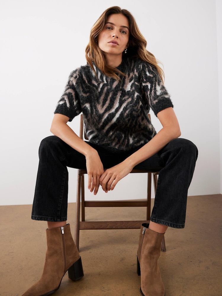 Mint Velvet Black Neutral Zebra Knit Top - Image 1 of 9