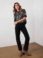 Mint Velvet Black Neutral Zebra Knit Top - Image 3 of 9