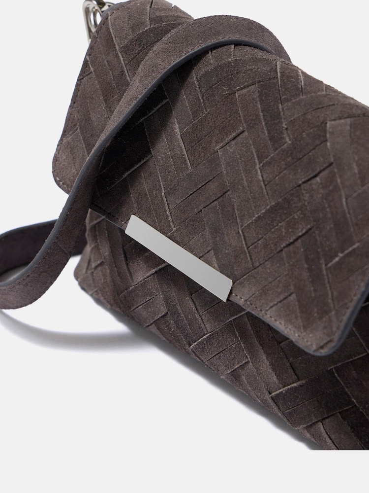 Mint Velvet Grey Lara Grey Woven Suede Cross Body Bag - Image 2 of 5 Mint Velvet Grey Lara Grey Woven Suede Cross Body Bag - Image 2 of 5