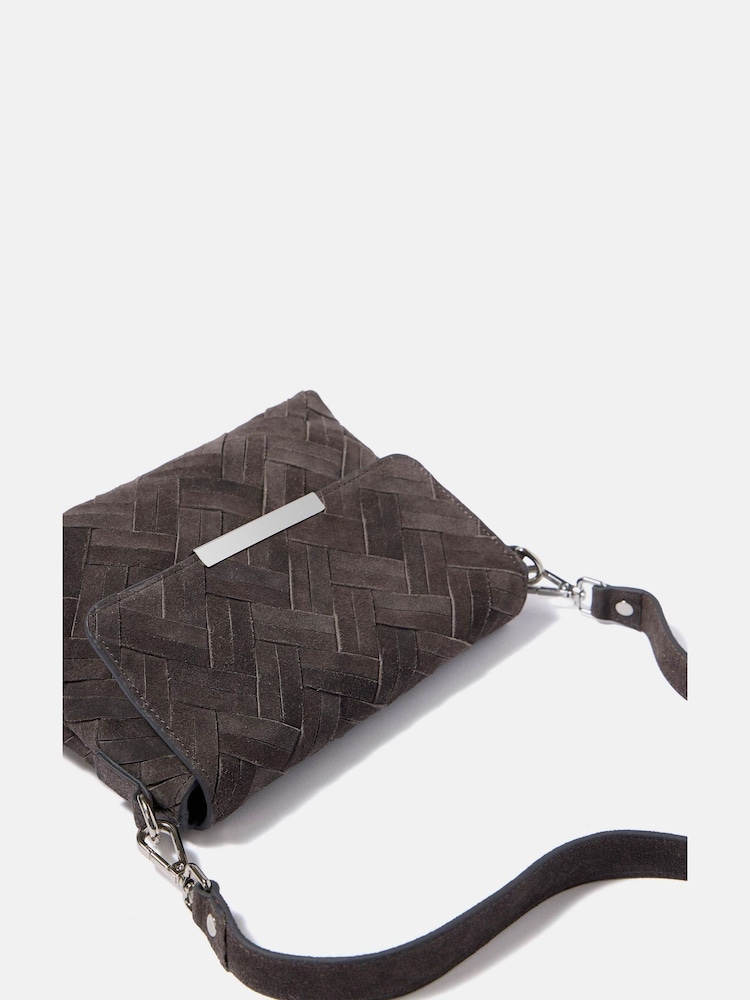 Mint Velvet Grey Lara Grey Woven Suede Cross Body Bag - Image 5 of 5 Mint Velvet Grey Lara Grey Woven Suede Cross Body Bag - Image 5 of 5