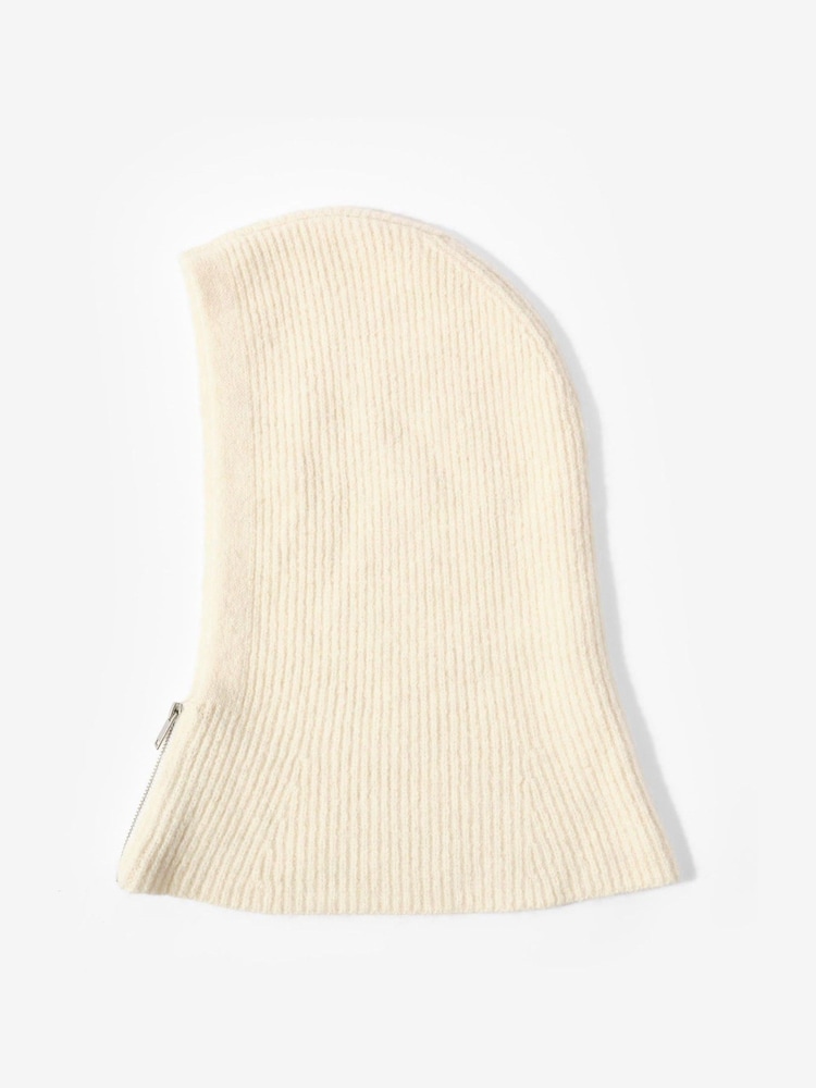 Mint Velvet White Cream Ribbed Knitted Hood Hat - Image 1 of 2