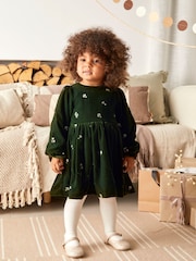 Mamas & Papas Green Embroidered Velvet Dress - Image 3 of 8
